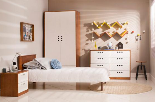 CONJUNTO DE QUARTO DE SOLTEIRO CONFETTI - BRANCO GIZ E CARAMELO